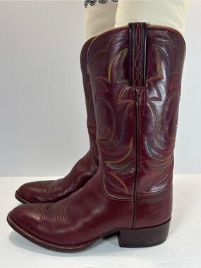 Vtg Littles Boot Company Women’s Custom Leather Boots Sz 7 Burgandy Embroidered
